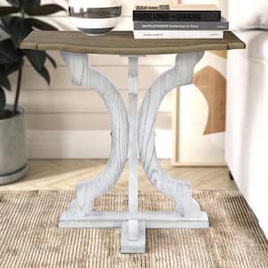Doynton 23.6 in. W White and Oak 22.8 in. H Half Moon Solid Wood Side Table