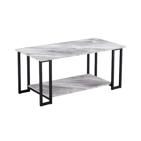 ANBAZAR 2 Layers Coffee Table with Thick Marble MDF Tabletop, Iron Coffee Table for Living Room. Gold