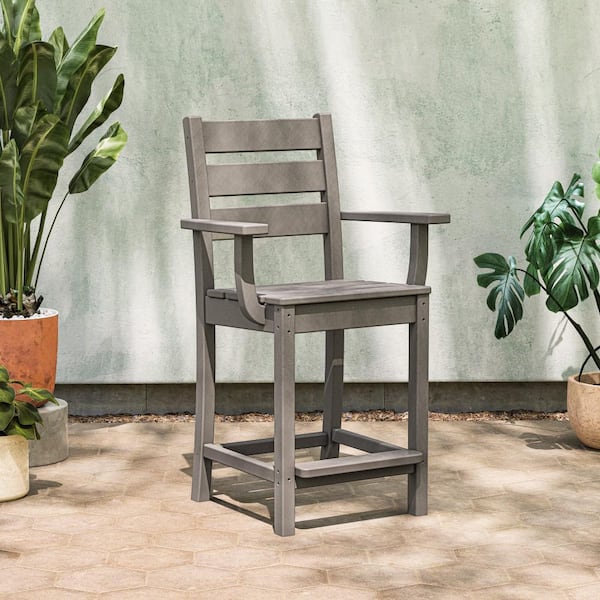 POLYWOOD Grant Park Counter Arm Chair in Slate Grey
