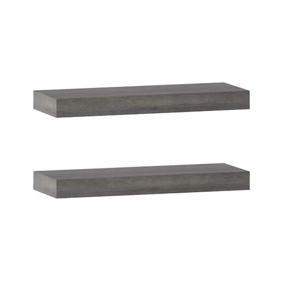 Twin Star Home 1.38 in. x 15.63 in. x 5.75 in. Weathered Gray Wood Floating Decorative Wall Shelf with Brackets (Set of 2)