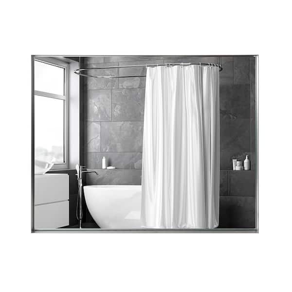 FUNKOL 30 in. W. x 40 in. H Silver Square Angle Rectangular Wall-mounted Beveled Bathroom Mirror, Hangs Horizontally Vertically