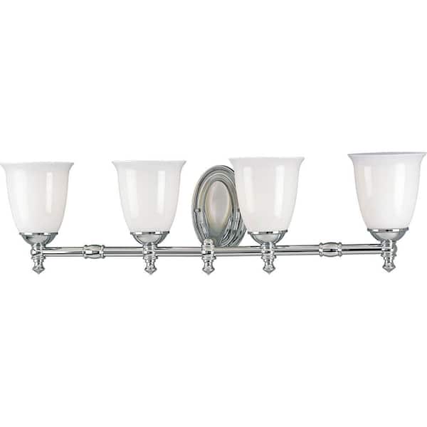 Progress Lighting Victorian Collection 4-Light Polished Chrome White Opal Glass Farmhouse Bath Vanity Light