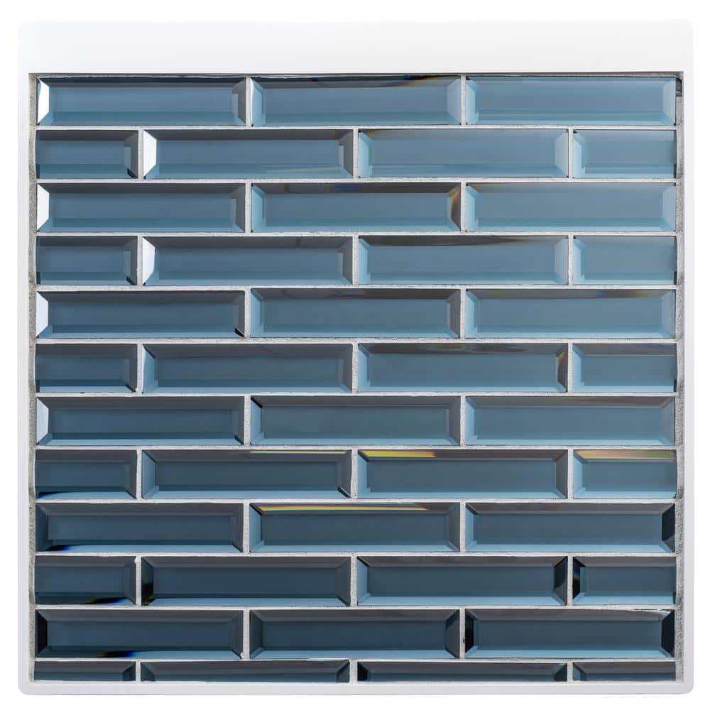 Vega Rectangle 11.87 in. x 11.5 in. Glossy Turq 1x4 Blue Glass Mosaic Tile 