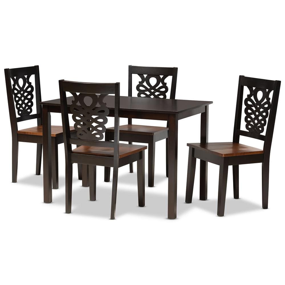 Luisa 5-Piece Dark Brown and Walnut Brown Dining Set