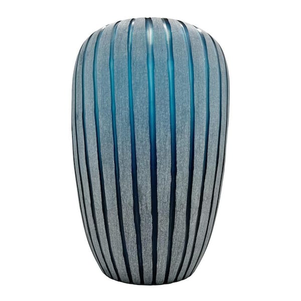castellousa 18 in. Decorative Ribbed Blue Cylinder Glass Vase