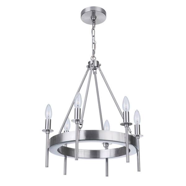 Hunter Saddlewood 6-Light Brushed Nickel Transitional Led Bare Bulb Chandelier