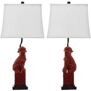 Foo 28 in. Red Dog Table Lamp with White Shade (Set of 2)
