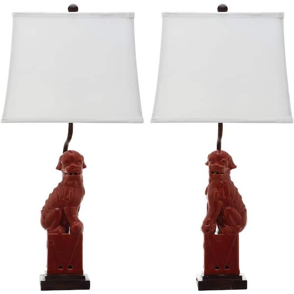 SAFAVIEH Foo 28 in. Red Dog Table Lamp with White Shade (Set of 2)