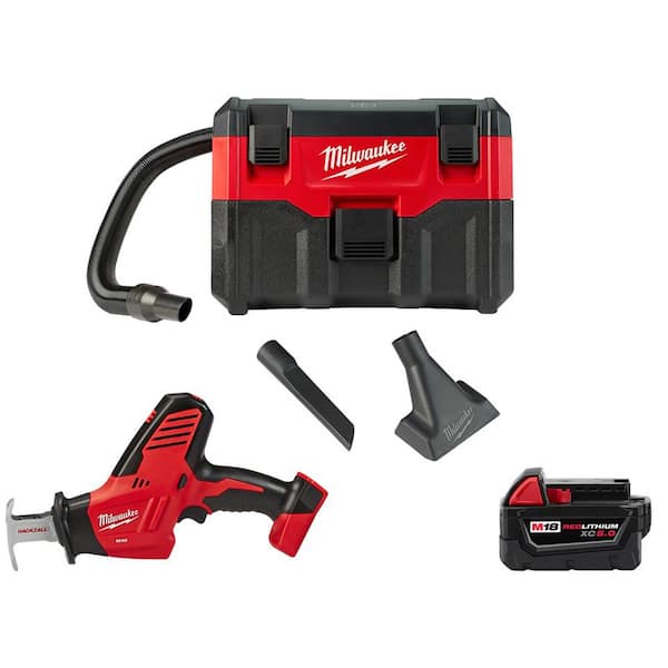 Milwaukee M18 18-Volt 2 Gal. Lithium-Ion Cordless Wet/Dry Vacuum with HACKZALL Reciprocating Saw and 5.0 Ah Battery