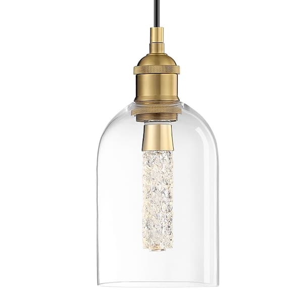 Modern 4.75 in. 1-Light Gold Mini Pendant Light with Clear Glass Shade, Crystal Bulb Included