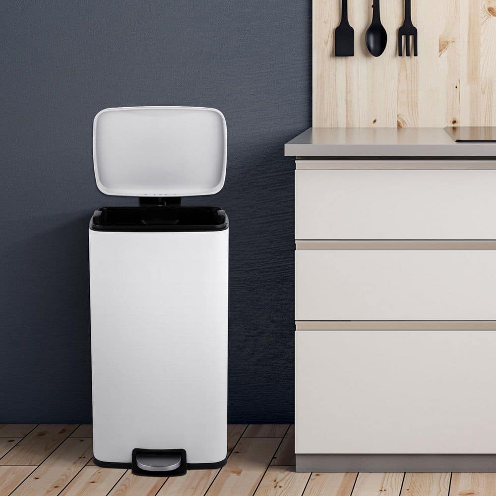 8 Gallon Matt White Stainless Steel Step-On Trash Can