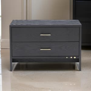 Gray 2-Drawer 16 in. Wooden Nightstand