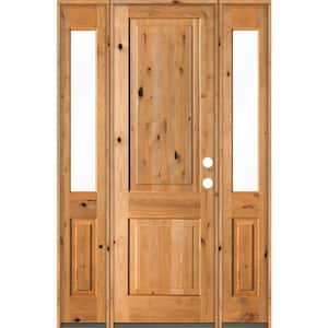 58 in. x 96 in. Rustic Knotty Alder Square clear stain Wood Left Hand Inswing Single Prehung Front Door/Half Sidelites
