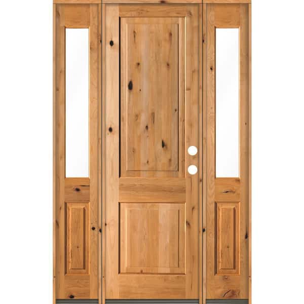 Krosswood Doors 60 in. x 96 in. Rustic Knotty Alder Square clear stain Wood Left Hand Inswing Single Prehung Front Door/Half Sidelites