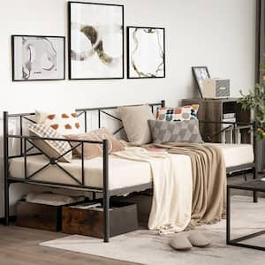 Black Twin Metal Daybed Frame with Slats Classic Mattress Foundation Bed Sofa