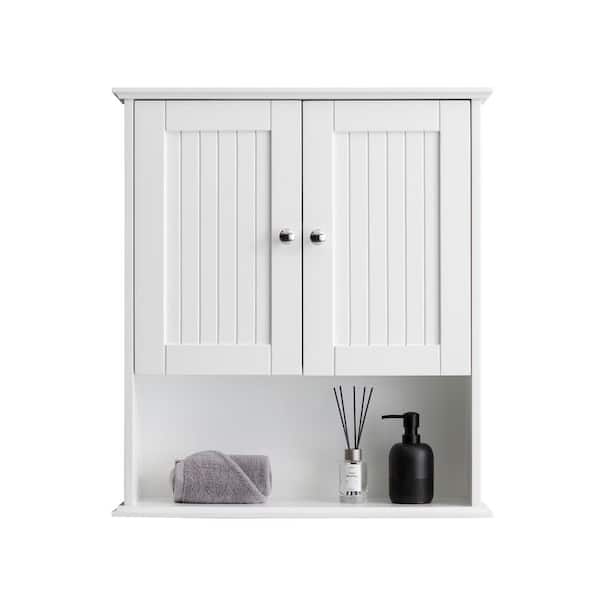 29.5 in. W x 7.9 in. H White MDF Surface Mount Medicine Cabinet without Mirror with Soft-Close Doors and Adjustable