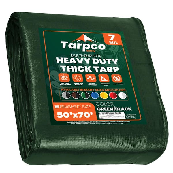 50 ft. x 70 ft. Green/Black 7 Mil Heavy Duty Polyethylene Tarp, Waterproof, UV Resistant, Rip and Tear Proof