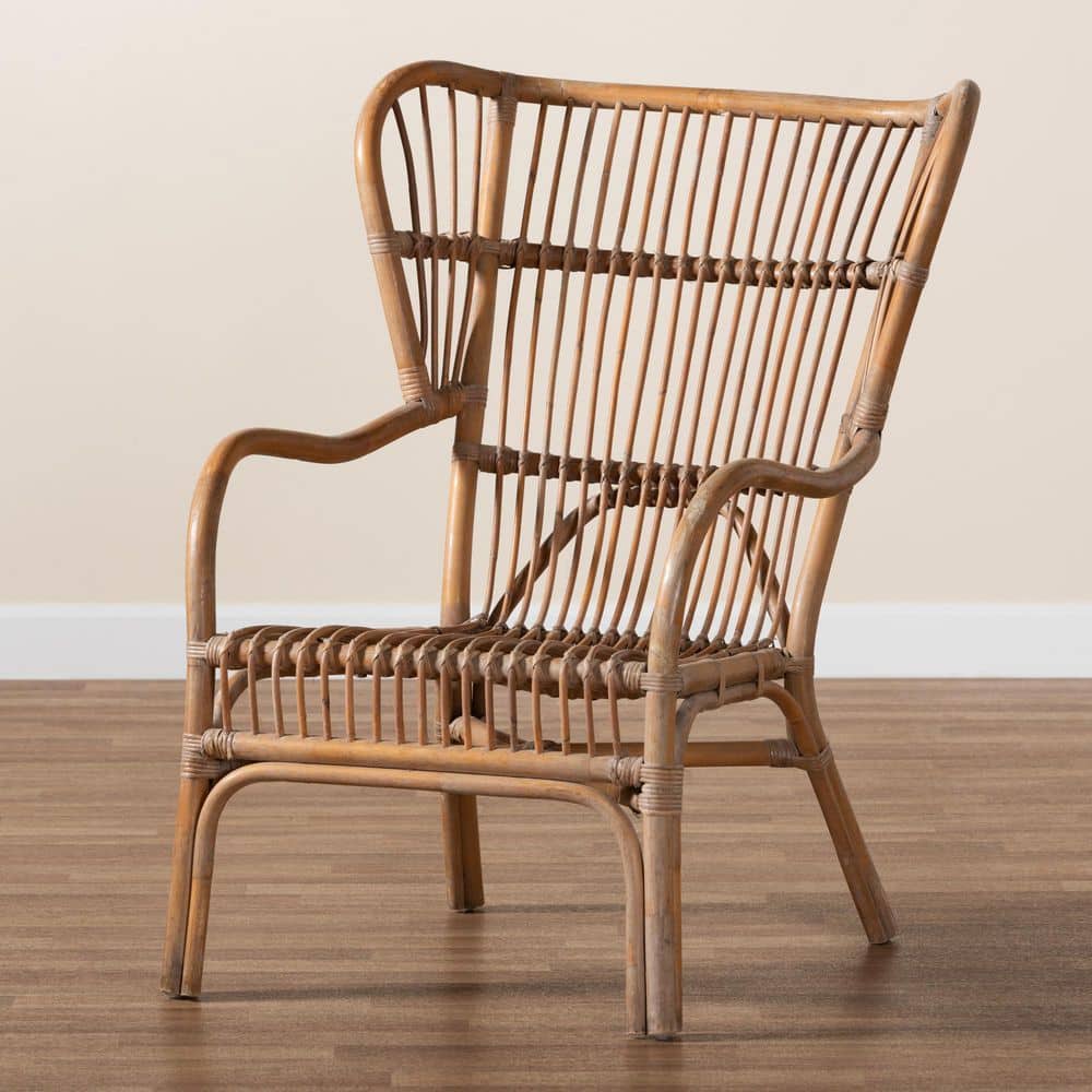 Lamaria Natural Handcrafted Leather and Rattan Armchair