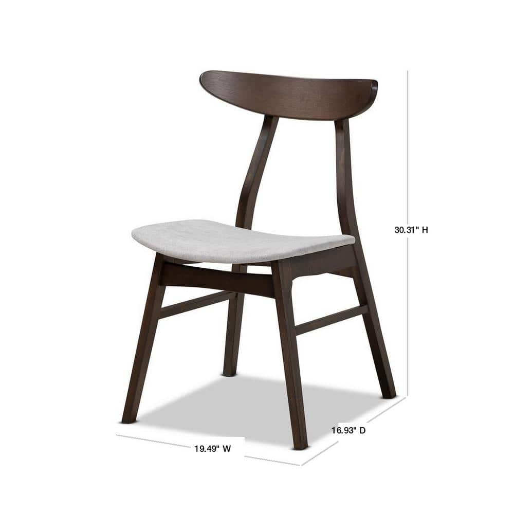 Britte Mid-Century Light Grey Upholstered Dark Oak Dining Chairs - Set of 4