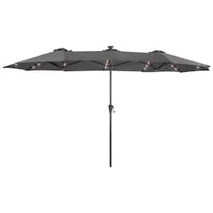 13 ft. x 7.2 ft. Steel Solar-Powered Double-Sided Market Patio Umbrella with Canopy Outdoor Table Umbrella in Anthracite