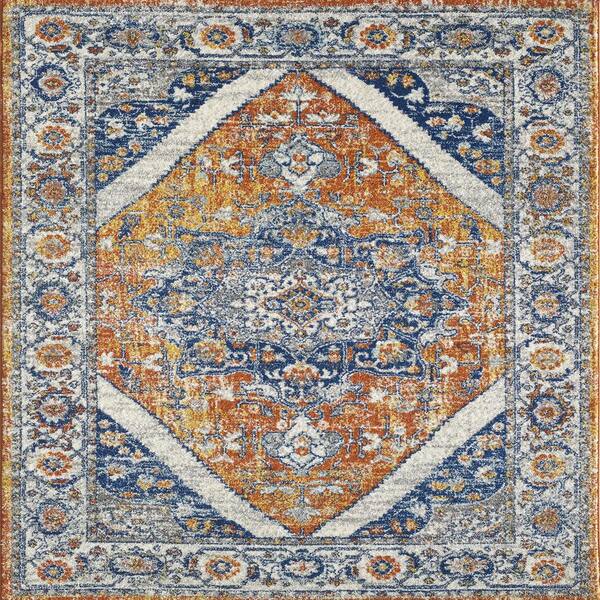 Eviva Vintage Orange/Navy 9 ft. x 12 ft. Oriental Area Rug