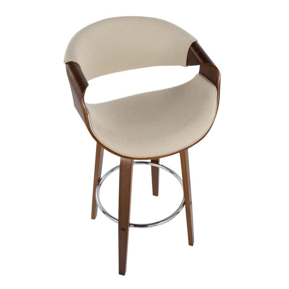 Curvini 30'' Walnut Wood and Cream Swivel Barstools Set