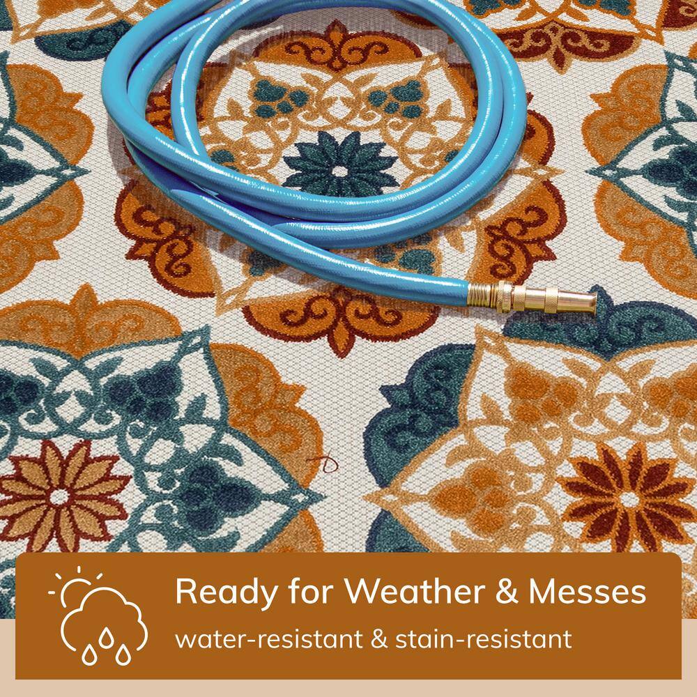 Audun Blue Geometric High-Low Texture Indoor/Outdoor Runner 2'7" X 9'10"