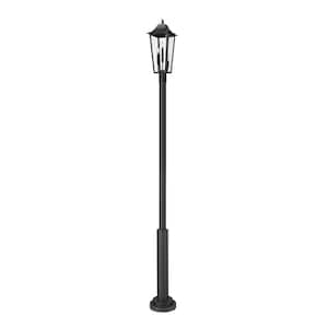 Gannon 3-Light Black Stainless Steel Hardwired Outdoor Marine Grade Post Light Set with no bulbs included