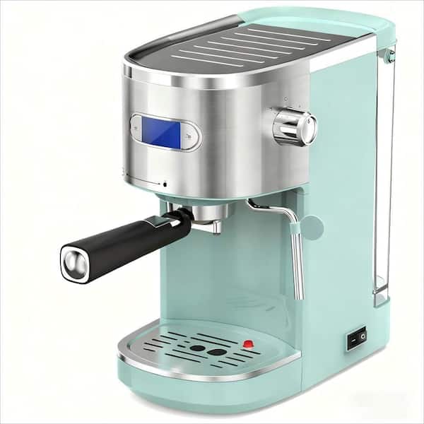 2-Cup Stainless Steel All in 20-Bar Semi-Automatic Espresso Machine with LCD Display and Steam Milk Foam in Green
