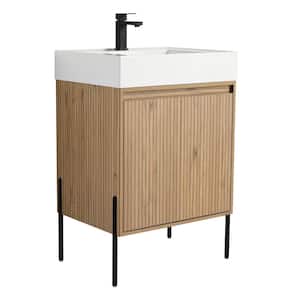 Crownpoint 24 in. Freestanding Single Bright Oak Bathroom Vanity with White Acrylic Sink Top Unassembled