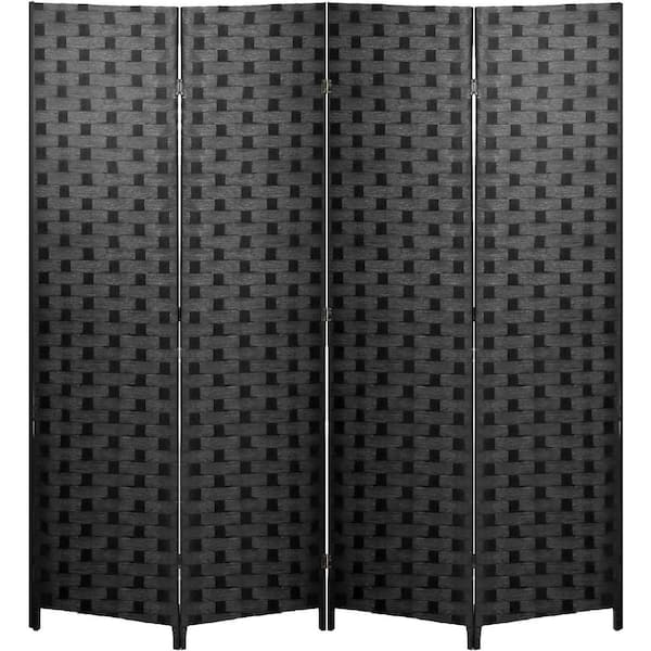 Unbranded 6 ft. Wall Divider Wood Screen 4-Panels Wood Mesh Hand-Woven Design Room Screen Divider Indoor