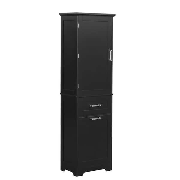 Modern 20 in. W x 13 in. D x 68.1 in. H Black Tall Bathroom Storage Linen Cabinet with 2 Different Size Drawers