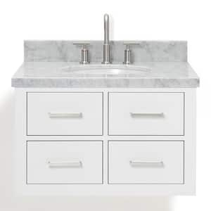 Hutton 31 in. W x 22 in. D x 19.6 in. H Bath Vanity in White with Carrara White Marble Top