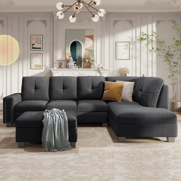 Harper & Bright Designs 108 in. Square Arm 6-Seater Storage Sofa in Gray