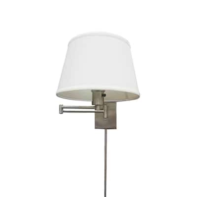 Hutchinson 1-Light Brushed Nickel Swing Arm Sconce with White Fabric Shade