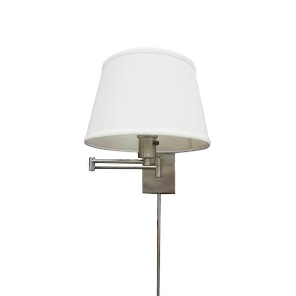 Hampton Bay 12.5 in. 1 Light Brushed Nickel Transitional Swing Arm Wall Mount Sconce Light with White Fabric Shade (2-pack)