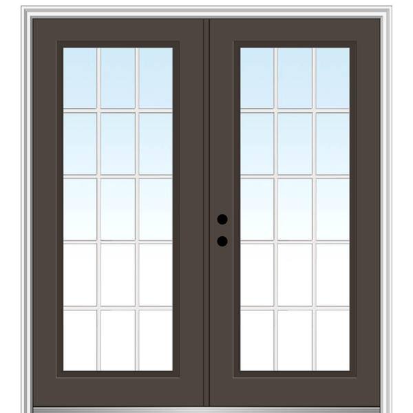 MMI Door 64 in. x 80 in. White Internal Grilles Right-Hand Inswing Full Lite Clear Painted Fiberglass Smooth Prehung Front Door