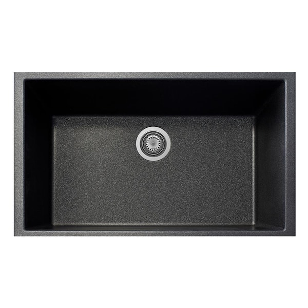 LaToscana One Series 33 in. Undermount Single Bowl Black Metallic Quartz Kitchen Sink
