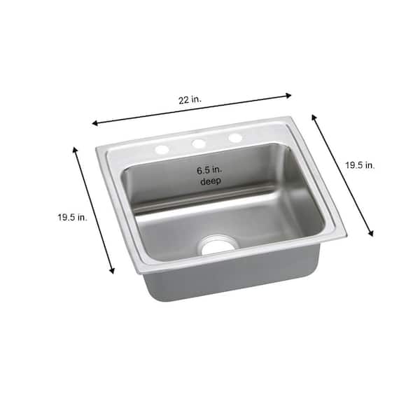 Lustertone Drop-In Stainless Steel 22 in. 3-Hole Single Bowl ADA Compliant Kitchen Sink with 6.5 in. Bowl