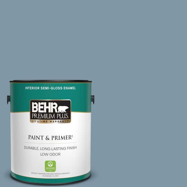 BEHR PREMIUM PLUS 1 gal. #560F-5 Bleached Denim Semi-Gloss Enamel Low Odor Interior Paint & Primer