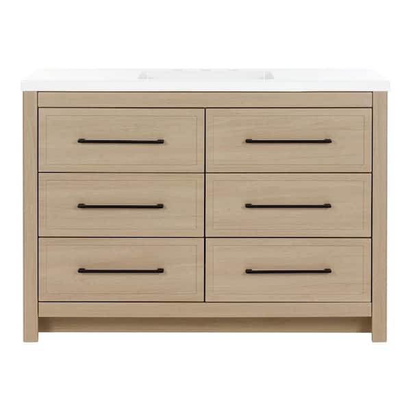 Hailey 49 in. Single Sink Beige Oak Bath Vanity with White Cultured Marble Top (Assembled)