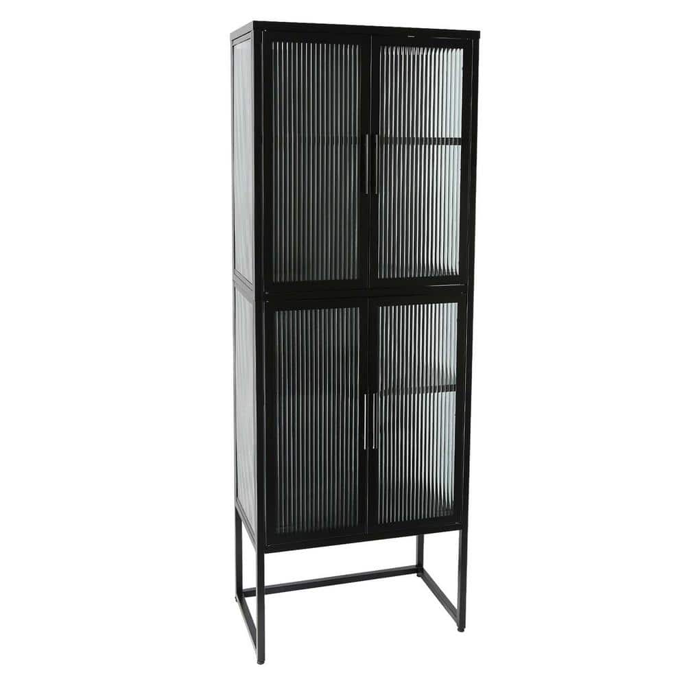 23.7 in. W x 13.86 in. D x 65.55 in. H Black Linen Cabinet with Arched Glas