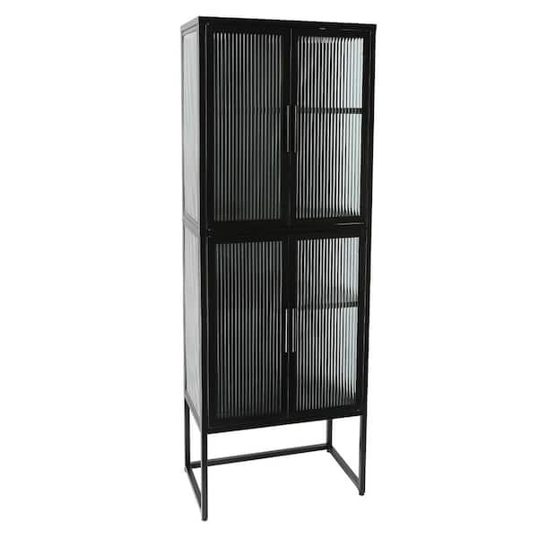 Unbranded 23.7 in. W x 13.86 in. D x 65.55 in. H Black Linen Cabinet with Arched Glass Door, Adjustable Shelves and Feet Anti-Tip
