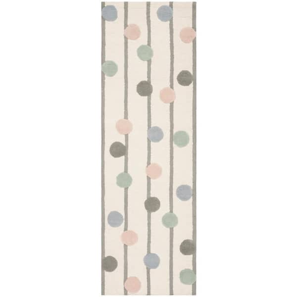 Kids 3 ft. x 6 ft. Ivory/Multi Striped Polka Dot Runner Rug