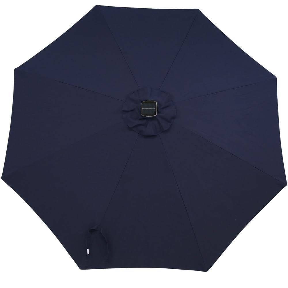 Navy Blue Aluminum Solar LED Patio Market Umbrella with Tilt, 9 ft