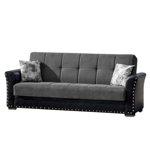 Ottomanson Champion Collection Convertible 88 in. Grey Chenille 3-Seater Twin Sleeper Sofa Bed with Storage