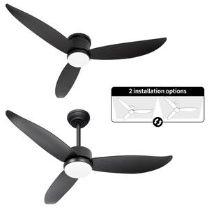 52 in. Integrated LED Indoor-Outdoor ABS Black Modern Ceiling Fan with Lampshade and Remote Contro
