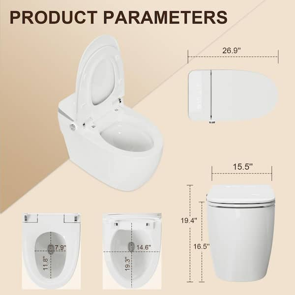 Simple Project 1-Piece 1.28 GPF Single Flush Elongated Tankless Smart Bidet Toilet in White, Auto Flush, Heated Seat, Night Light