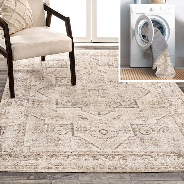 JONATHAN Y Koda Vintage Native American Medallion Machine-Washable Cream/Brown 4 ft. x 6 ft. Area Rug