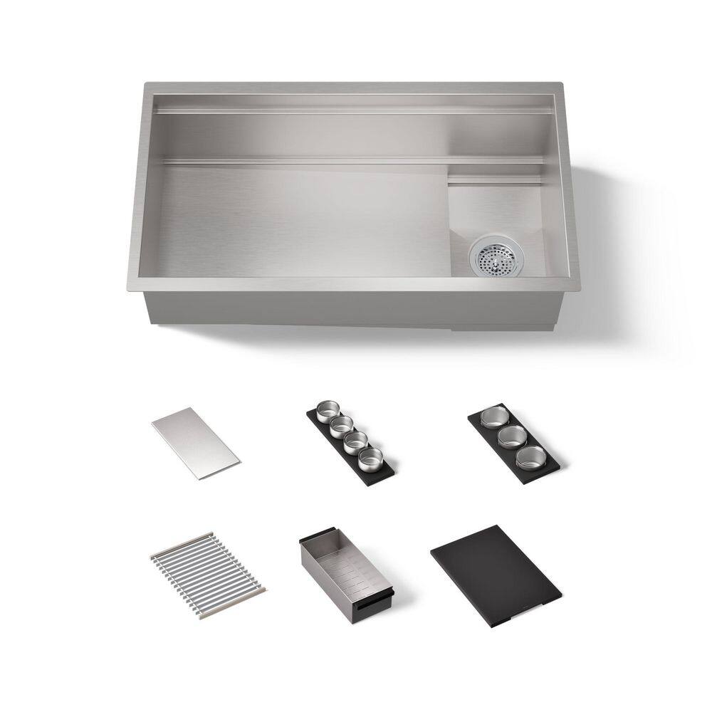Synthos 33.75 in Undermount Single Bowl Stainless Steel Workstation Kitchen Sink with Walnut Accessory Bundle price history on PriceWatchPro